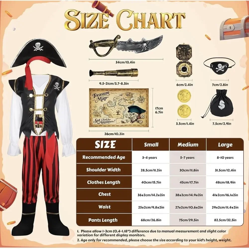 Cocojeci Pirate Halloween Costume,Halloween Boys M 8-10 Years,